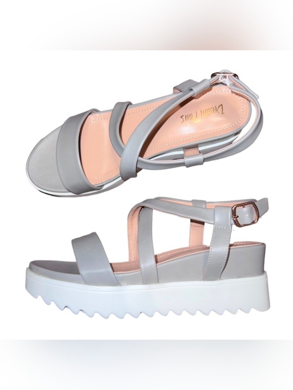 Dream Pairs Gray Strappy Platform Sandals with Buckle Size 8.5